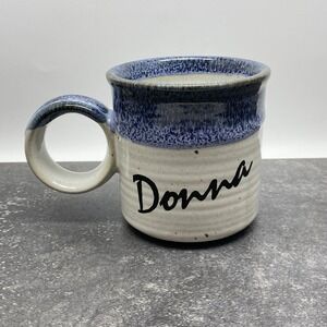 Vintage 80's Clay in Mind DONNA Blue Glaze Speckled Ceramic 10 oz Coffee Mug Cup